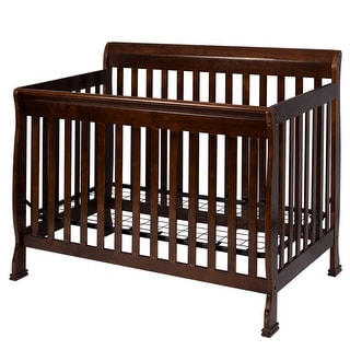 Costway Coffee Pine Wood Baby Toddler Bed Convertible Crib Nursery - 53.5''(L) X 32''-34''(W) X 41''(H)