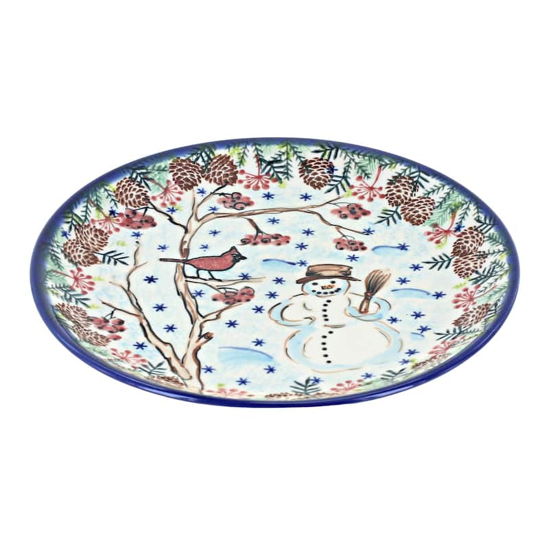 Blue Rose Polish Pottery Vena Dessert Plate - Little Snowman