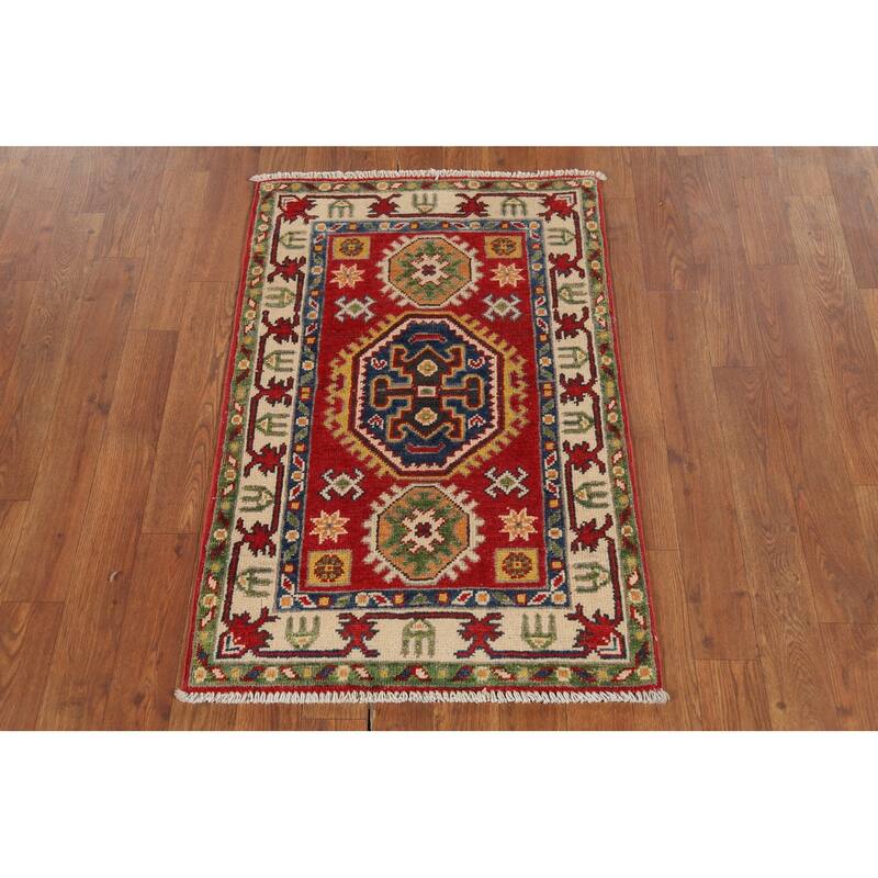 Red Kazak Oriental Accent Rug Handmade Wool Carpet - 2'1"x 2'10"