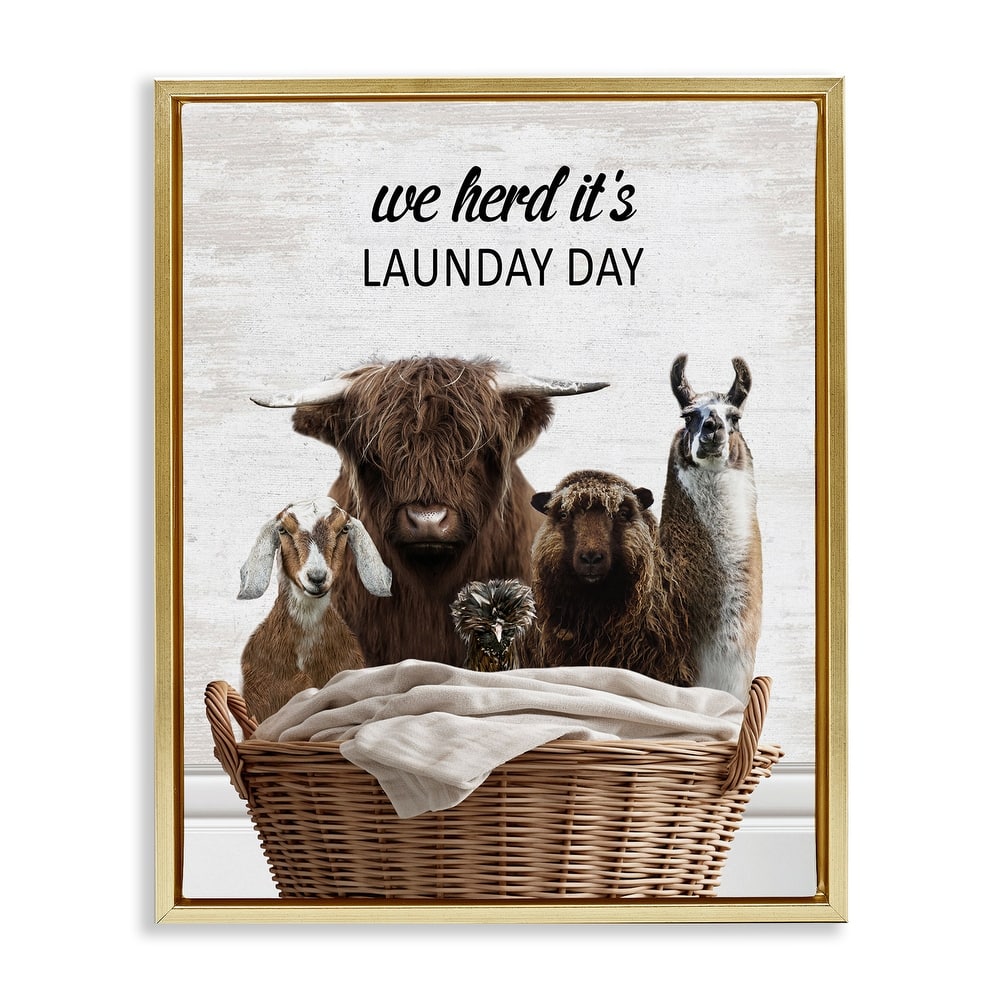 Stupell Herd It's Laundry Day Animals Framed Floater Canvas Wall Art Design By Lettered and Lined