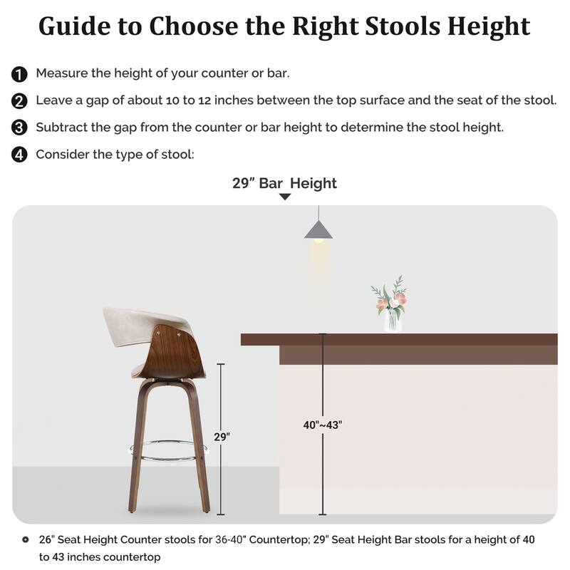 26"/29" Faux Leather Swivel Bar Stools, Wood Counter Stool