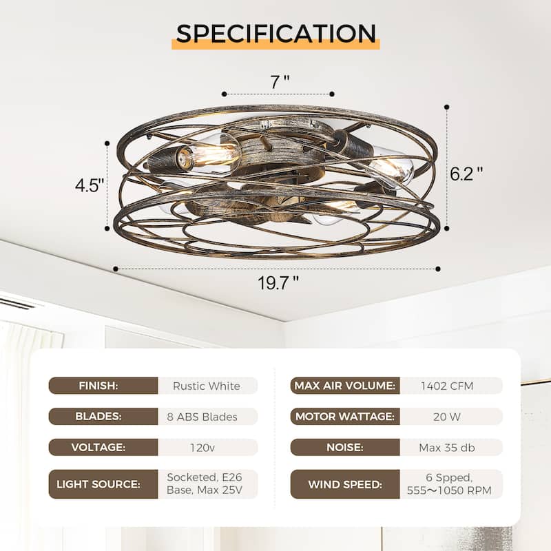 20" Farmhouse Reversible Caged Ceiling Fan - 20 Inches