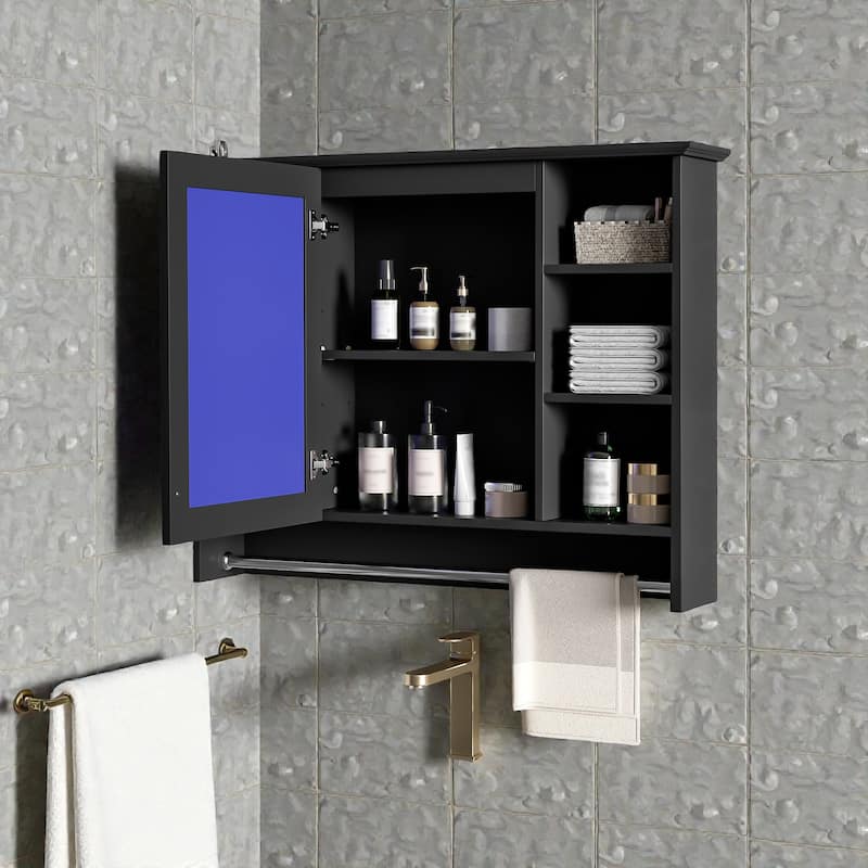 Modern 3 in 1 Bathroom Mirror Medicine Cabinet Wall Mounted, 36 Inch Storage Cabinet with Towel Bar