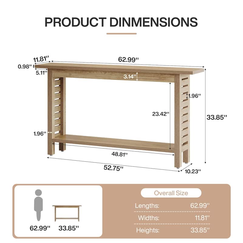 2-Tier Farmhouse Console Table for Foyer, Hallway, Living Room (Oak)