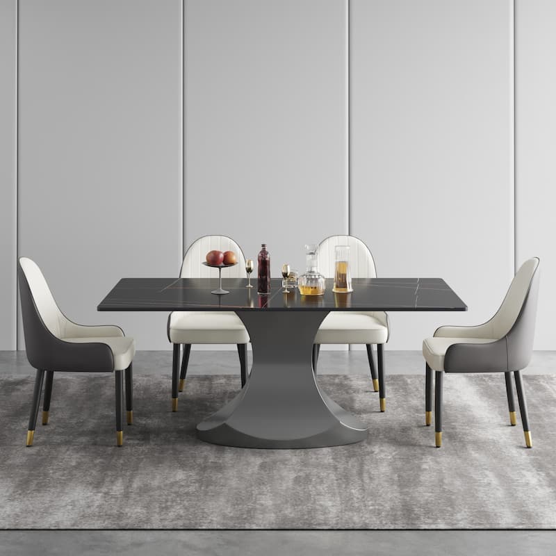 Rectangular Dining Table, Faux Marble Kitchen Dining Table with Grey Pedestal.