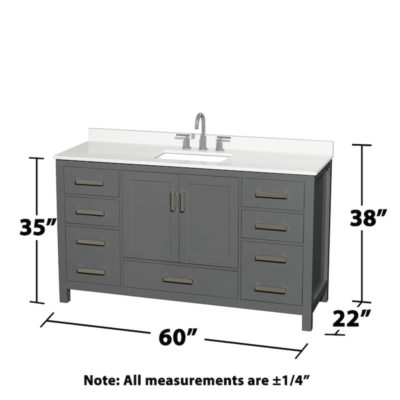 Sheffield 60-inch Single Vanity, 3 Hole Quartz Top, 58-inch Mirror