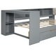 preview thumbnail 15 of 16, Twin Size Wood Platform Bed with Storage Shelves, Drawers, Charging Station and Upholstered Headboard, Cream