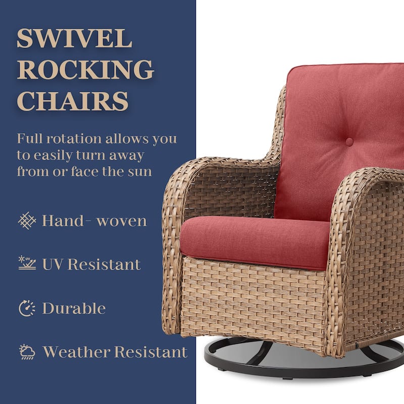 Pocassy Outdoor Wicker Glider Swivel Club Chairs (Set of 2)
