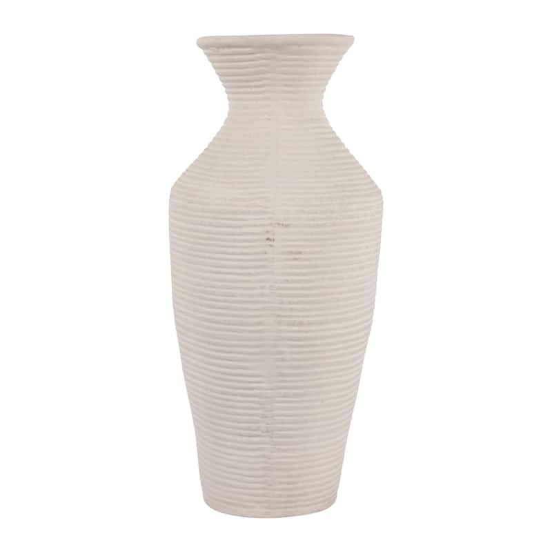 Sculptural Ribbed Paper Mache Table Vase - Stylish Tall Flower Vase