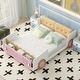 preview thumbnail 2 of 8, Full-Size Car Platform Bed with Cushion Headboard and Footboard Shelves, White