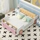 preview thumbnail 1 of 8, Full Size Car-Shaped Platform Kids Bed Frame with Soft Cushion Headboard, Built-in Footboard Shelves, and Fun Design, White White