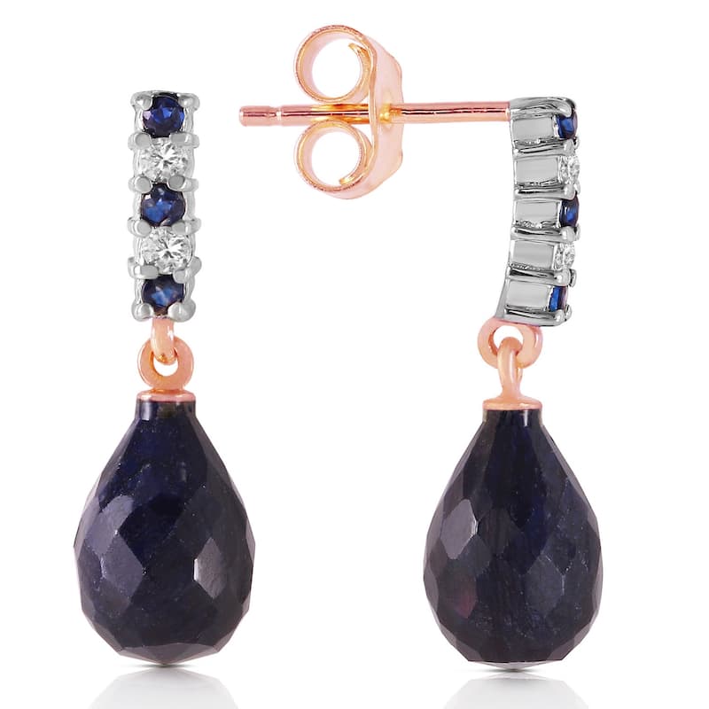 6.9 Carat 14K Solid Gold Diamond Sapphire Earrings Dangling Briolette - Rose