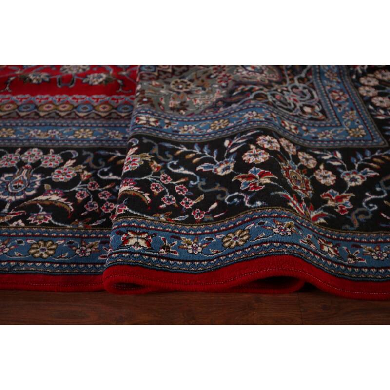 Red Medallion Kashan Turkish Rug Machine-Made Oriental Carpet - 9'9" x 13'1"
