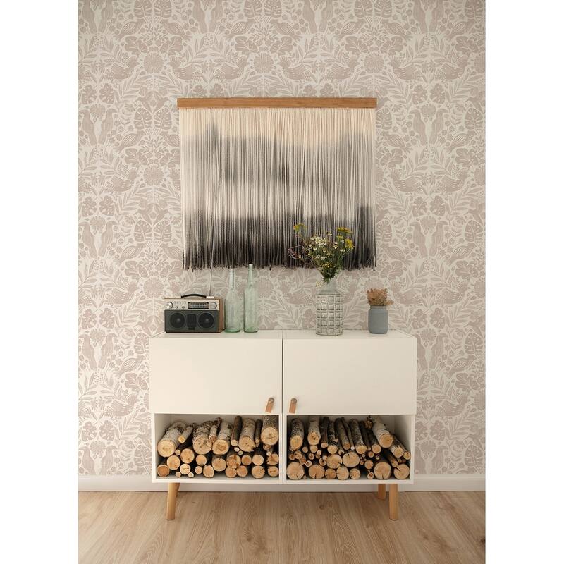 A-Street Prints Nestle Light Grey Bird Block Print Wallpaper