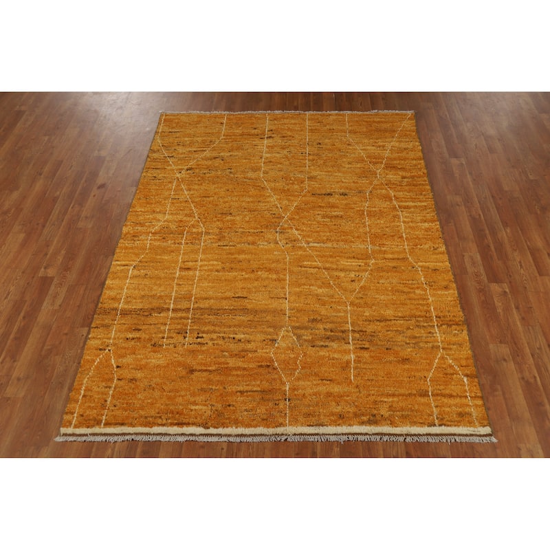 Moroccan Oriental Area Rug Hand-Knotted Orange Tribal Wool Carpet - 5'6" x 7'6"