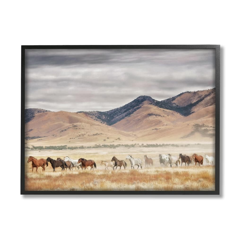 Stupell Wild Horses Roaming Across Western Landscape Framed Giclee Texturized Art by PH Burchett