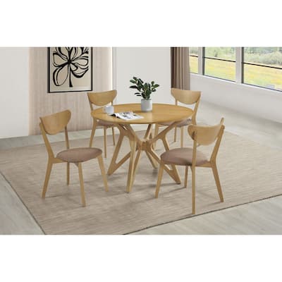 Elowen 5-piece Light Walnut Round Solid Wood Dining Set