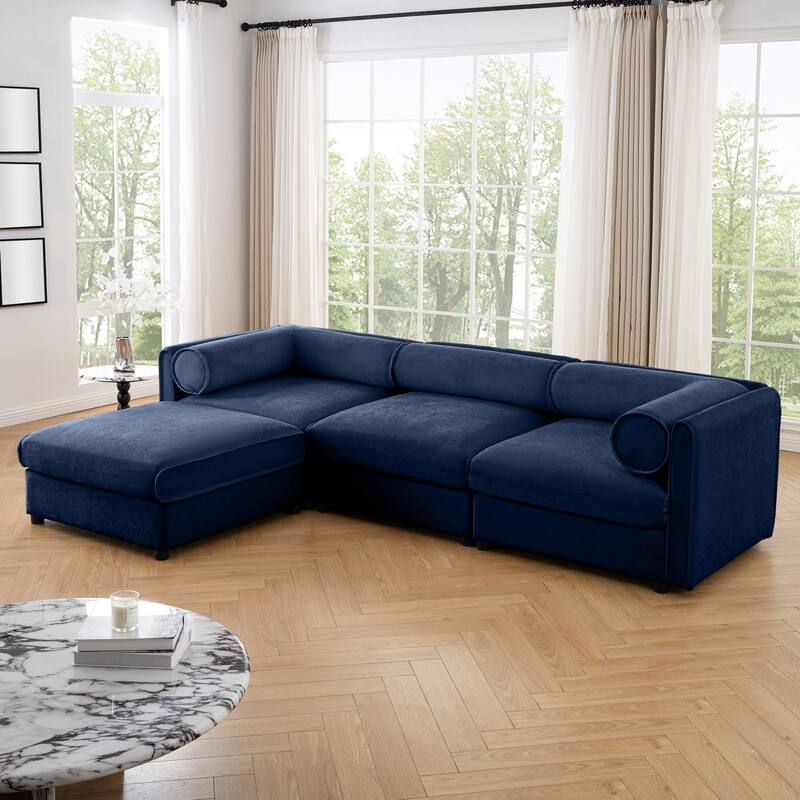 GDFStudio - Everhart Chenille 3-Seater Sofa With 1 Ottoman