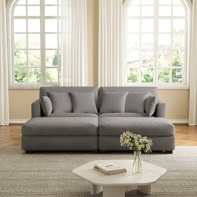 Corduroy Modular Sectional Sofa Deep Seat Corner Sofas & Ottomans