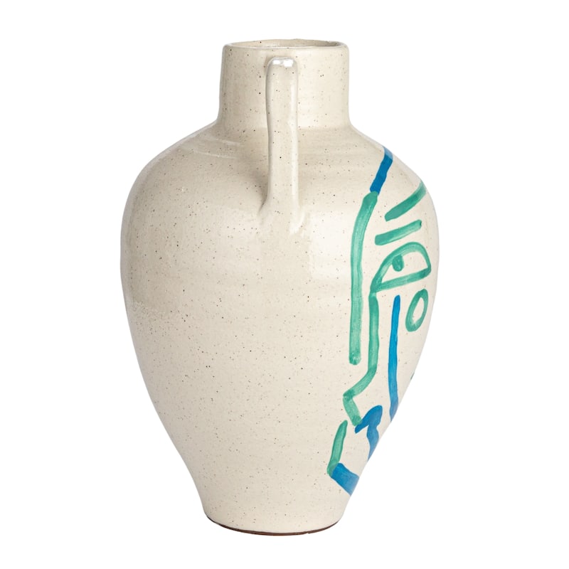Hand-Painted Terra-cotta Vase with Crackle Glaze