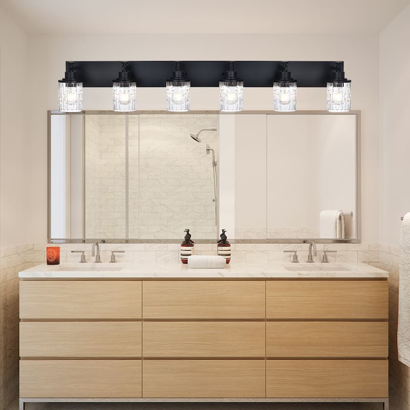 Industrial Bathroom Lights with Clear Grid Glass - Brushed Nickel