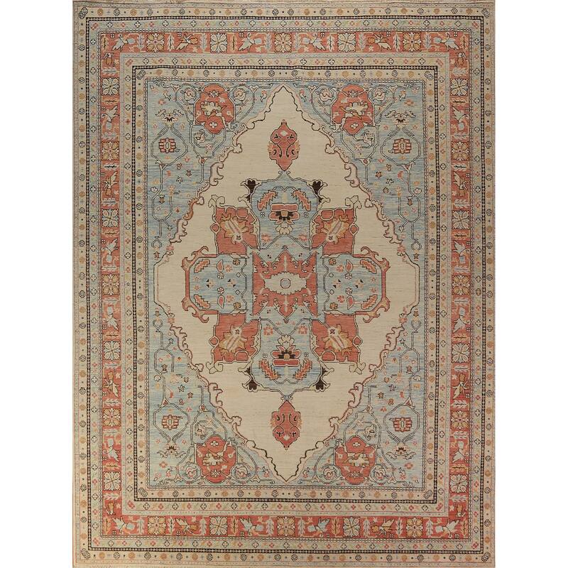 Vegetable Dye Heriz Serapi Rug Hand-Knotted Oriental Wool Carpet - 10'2"x 12'5"