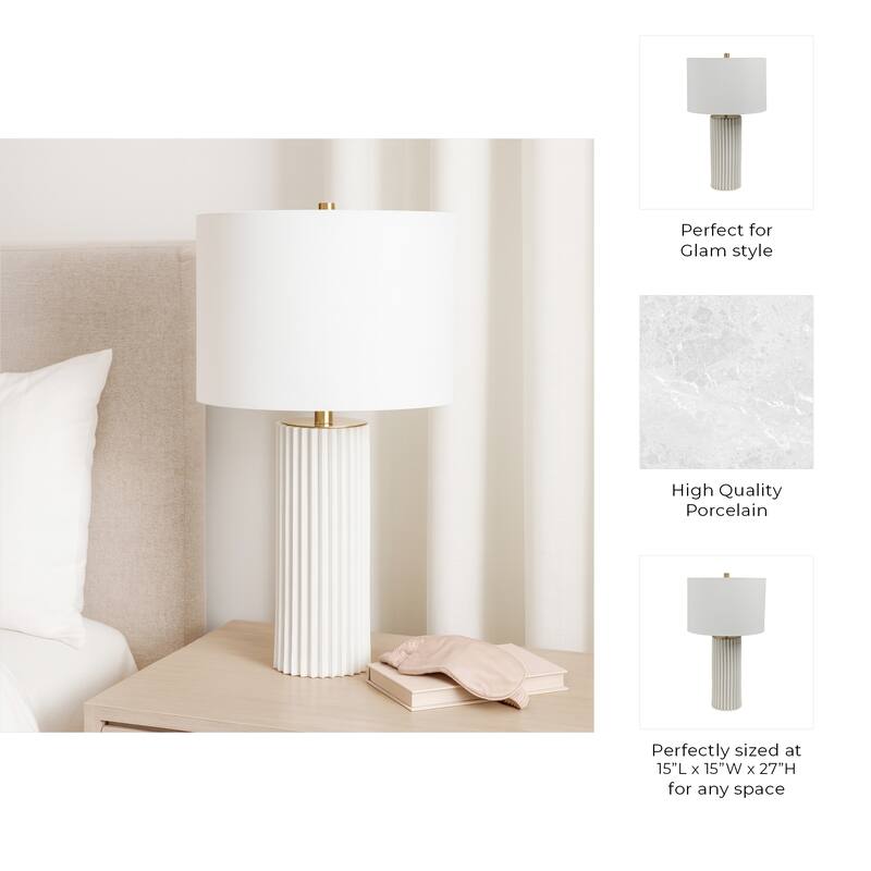 Ceramic Table Lamp Pleated Base with Fabric Drum Shade - 27" White - 27.0"