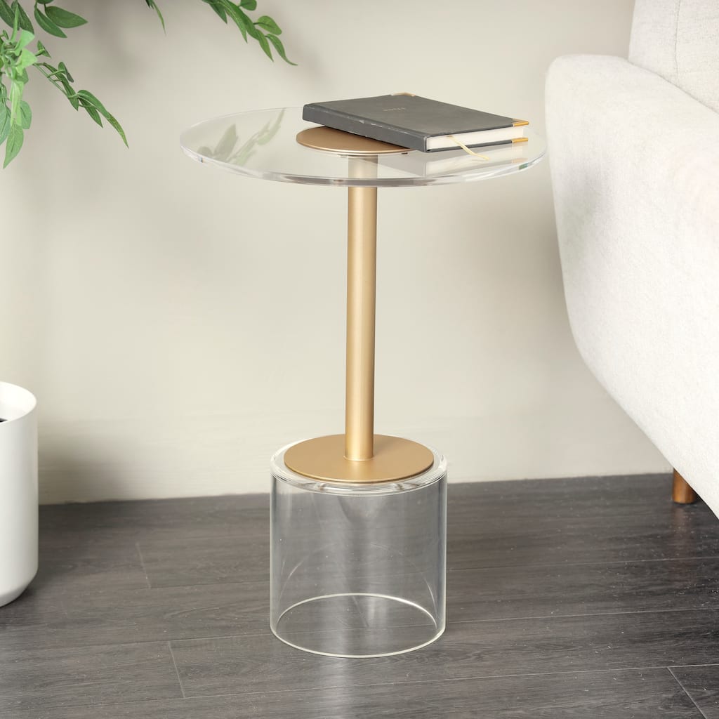 Clear Acrylic Plastic Accent Table with Elevated Base and Gold Stand