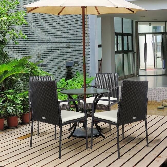 4 Pieces Patio Wicker Rattan Dining Set with Comfy Cushions - 22" x 20.5" x 34.5" (L x W x H)