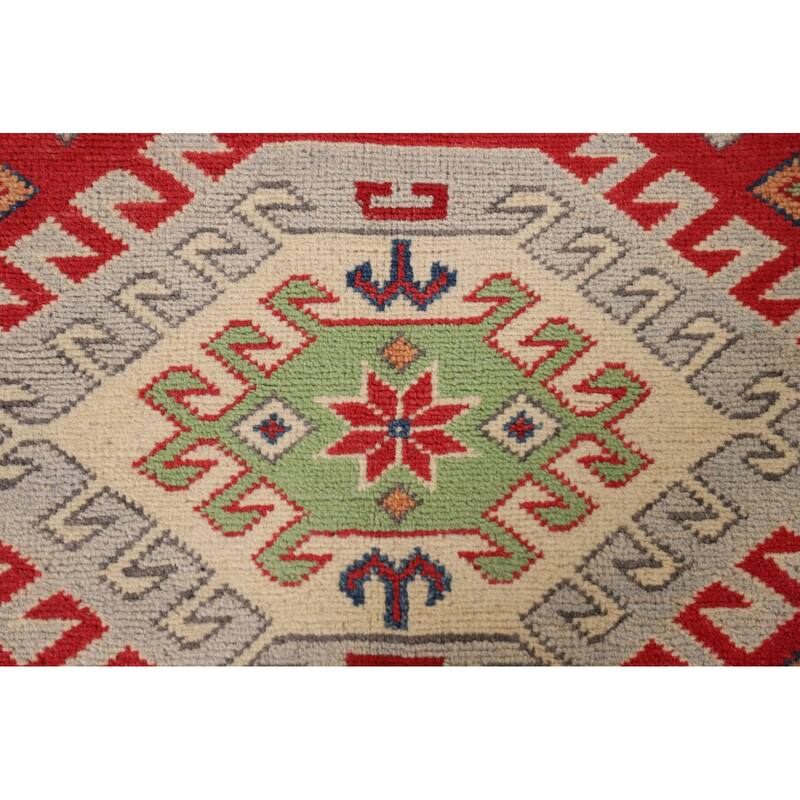 Geometric Kazak Rug Handmade Wool Carpet - 3'2"x 5'0"