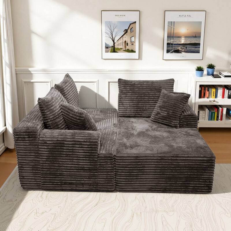 L-Shaped Corner Sectional Sofa Set with Side Chaise Lounge, Soft Foam Cushion Modular Sofa Corduroy Leisure Couch