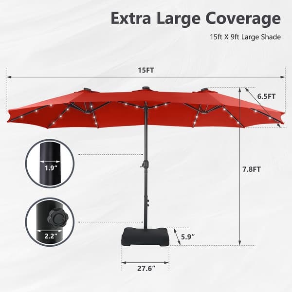 boom patio umbrella Backyard Expressions 9ft Solar with 32 LED Lights with vents designed to reduce wind pressure and enhance stability FIRNEWST 10FT Patio Umbrellas, 8
