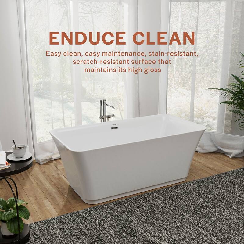 Empava 59 in Acrylic Freestanding Bathtub Soaking SPA Tub in White