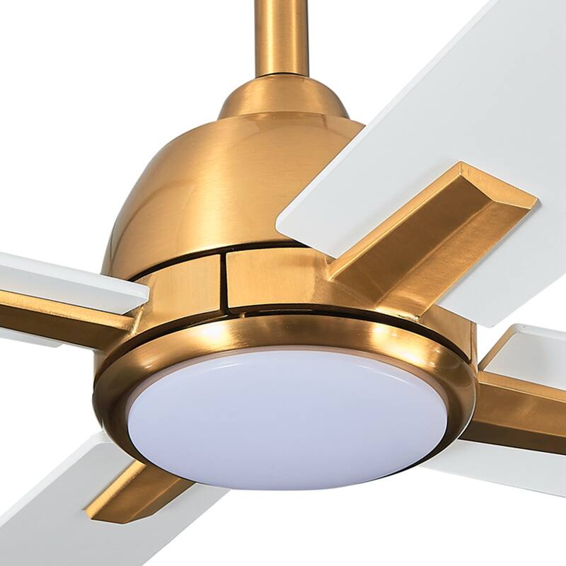48" 4-Blade Modern White and Gold Ceiling Fan with Light