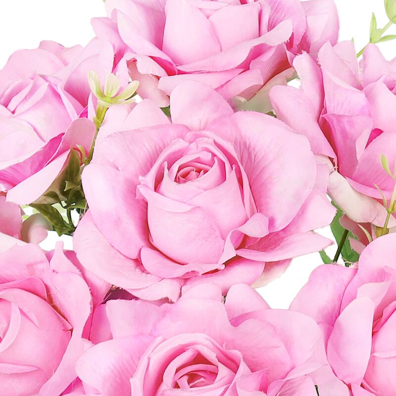 Set of 2 Pink Artificial Gardenia Rose Flower Stem Bush Bouquet 17in - 17" L x 11" W x 11" DP