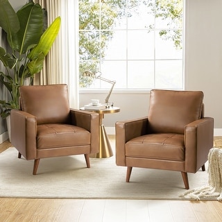 HULALA HOME Elizabeth Mid-century Genuine Leather Arm Chair Set of 2 ...