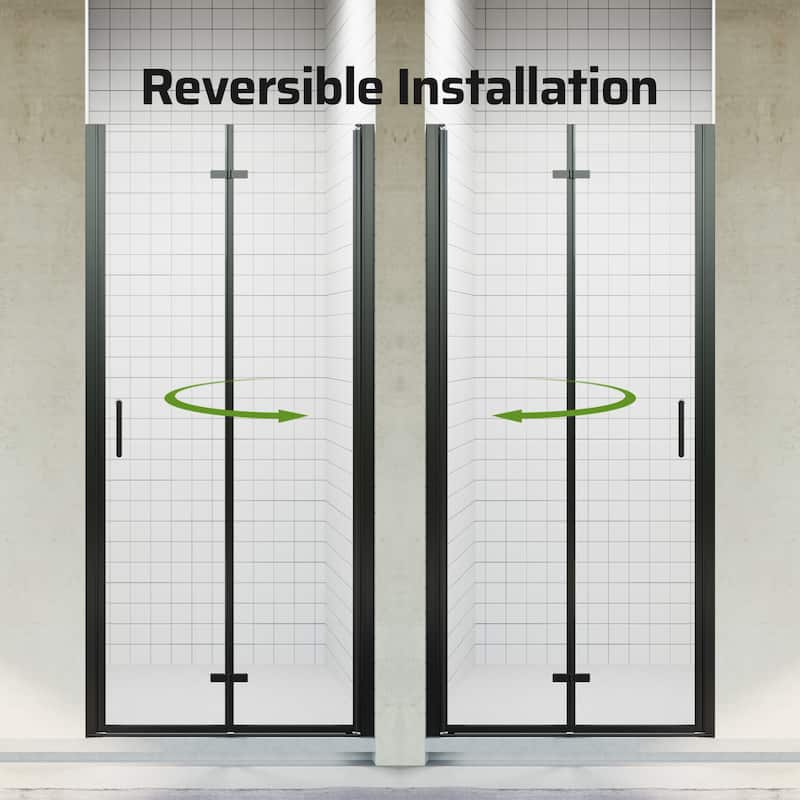 30"/32"/34" W x 72" H Frameless Folding Pivot Shower Door, 6mm Tempered Glass, Matte Black Bifold Bathroom Door