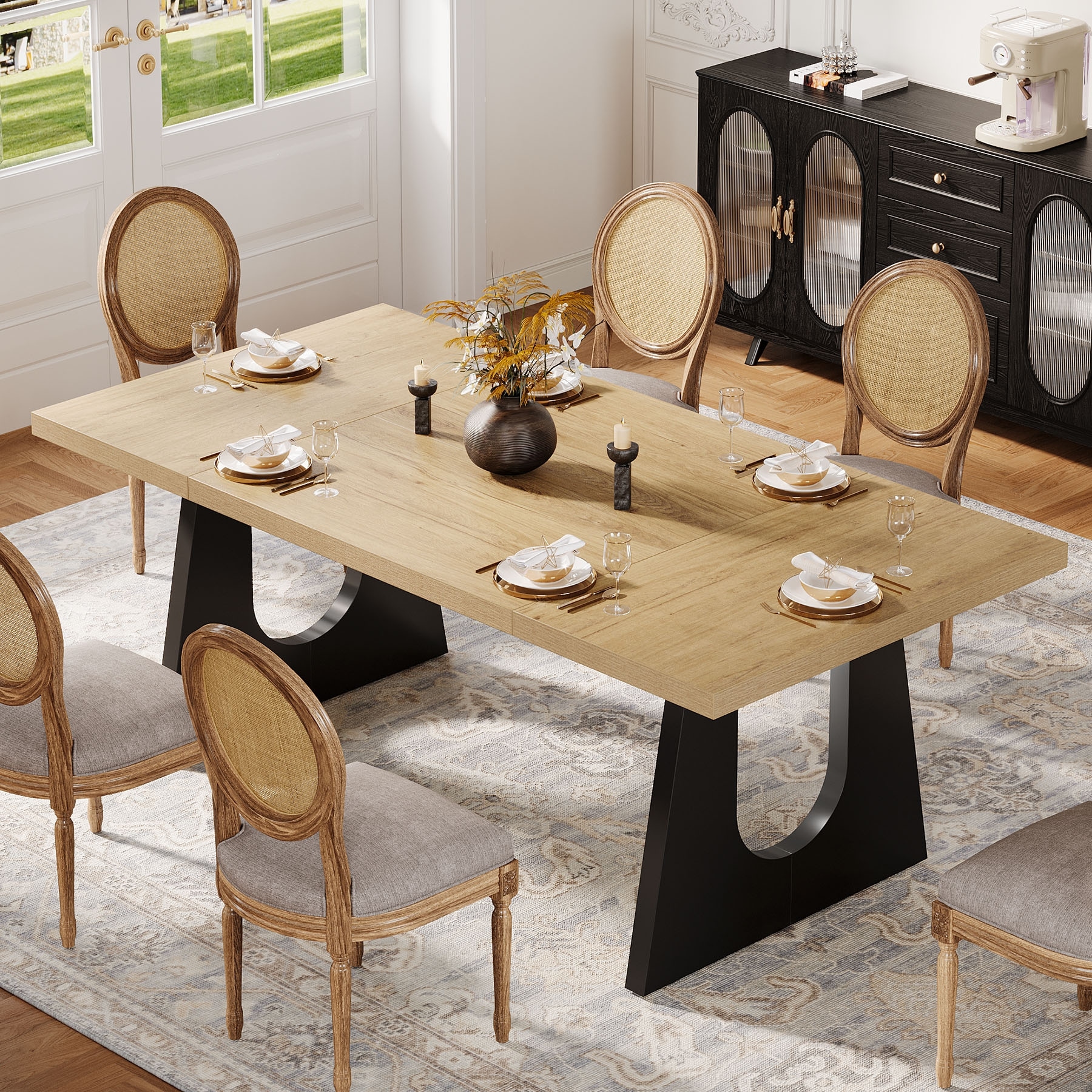 Oak Large Dining Table Wood Rectangular Kitchen Table for Dining