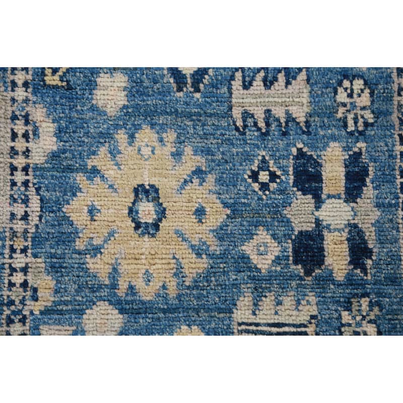Hand Knotted Oriental 100% Wool Carpet Transitional All-Over Navy Blue & Blues Oushak Runner Rug - 16' 7'' X 2' 7''