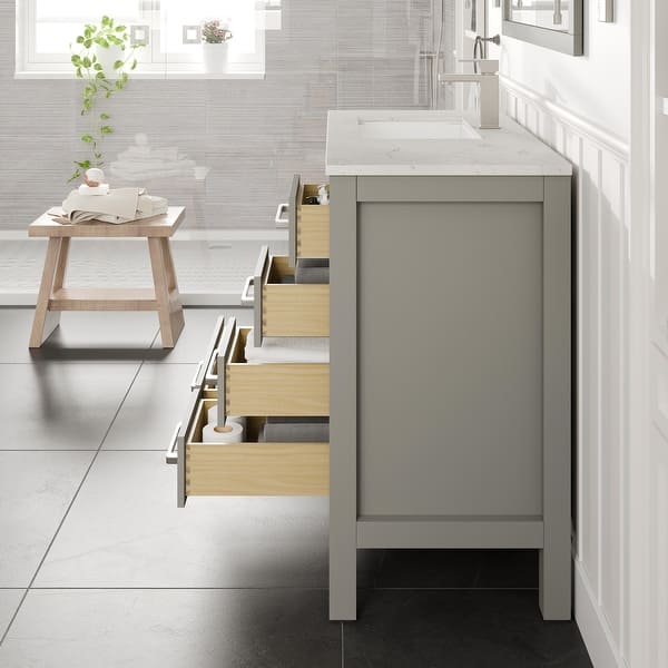 Eviva London 38 in. W x 18 in. D x 34 in. H Bathroom Vanity in Gray with White Carrara Marble Top and White Sink