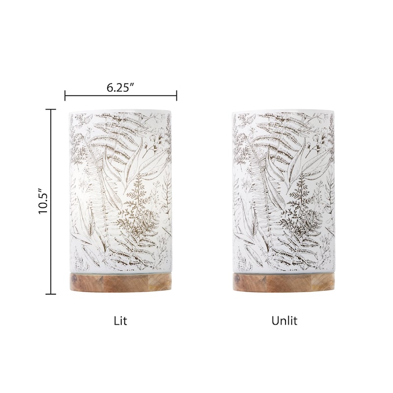 Sophia River of Goods White Glass and Wood Cylinder Shade 10.5-Inch Accent Lamp - 6.25" x 6.25" x 10.5"