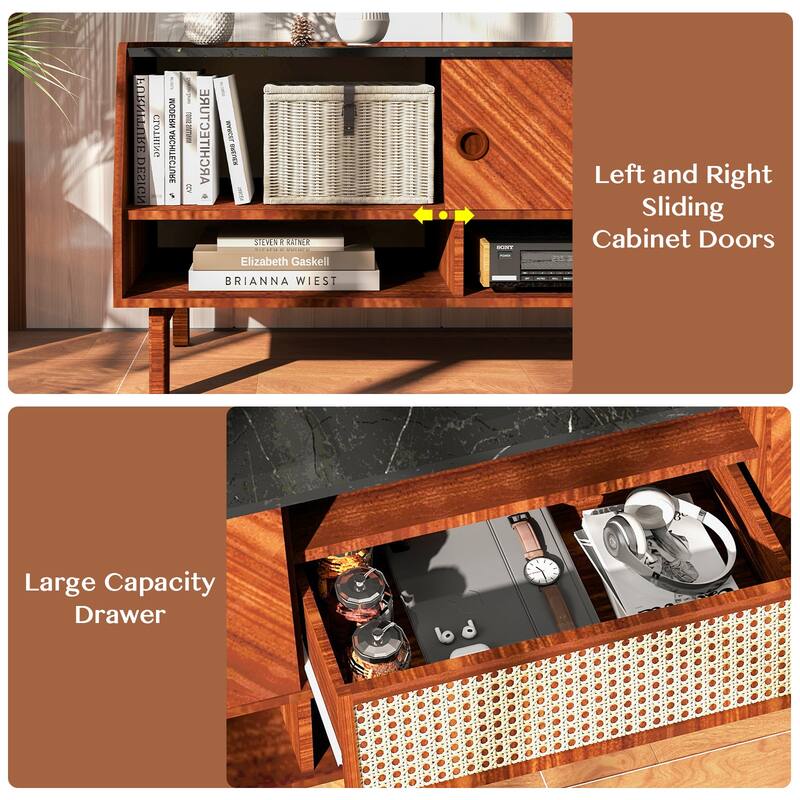 Entertainment Center with Rattan Drawer