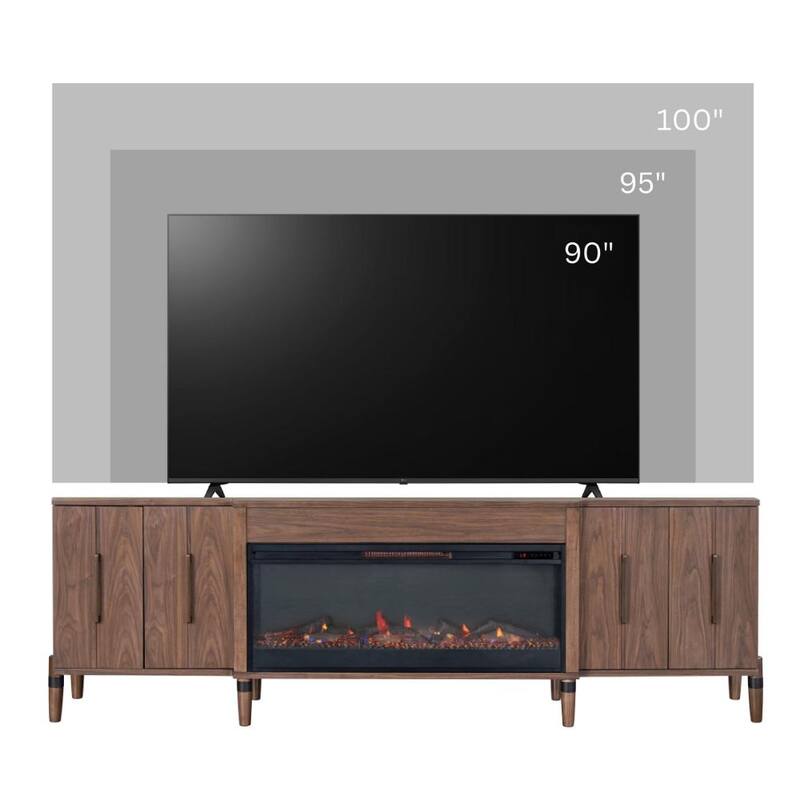 Bridgevine Home Tranquility 94 inch Fireplace TV Stand, for TVs up to 100 inches, Minimal Assembly, Walnut Finish