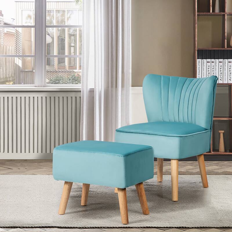 Costway Leisure Chair and Ottoman Thick Padded Velvet Tufted Sofa Set