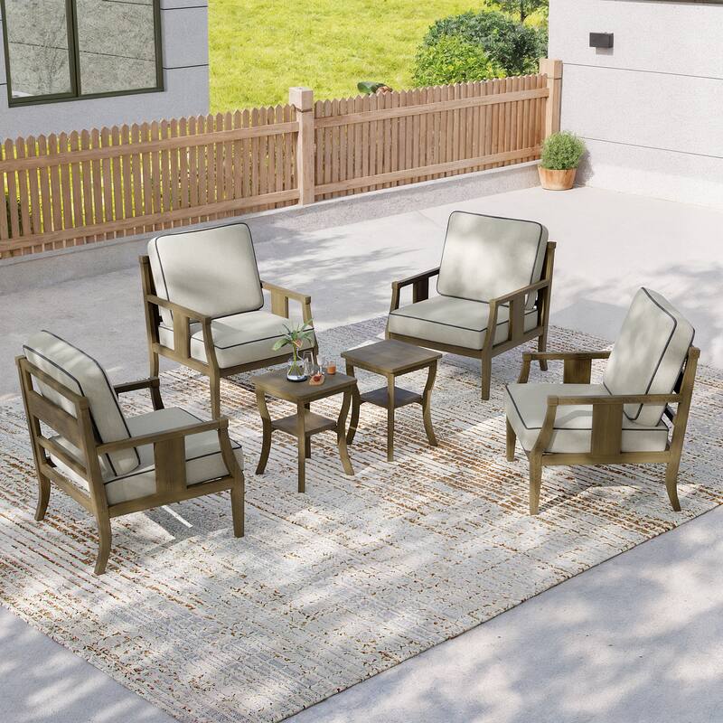 6-piece Outdoor Teak Seating Set Club Chairs with Cushions