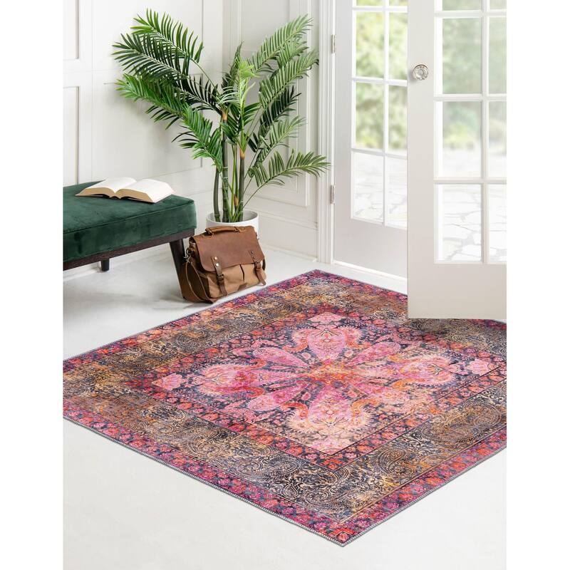 Contemporary Shara Collection Area Rug - 5'3" Square - Pink