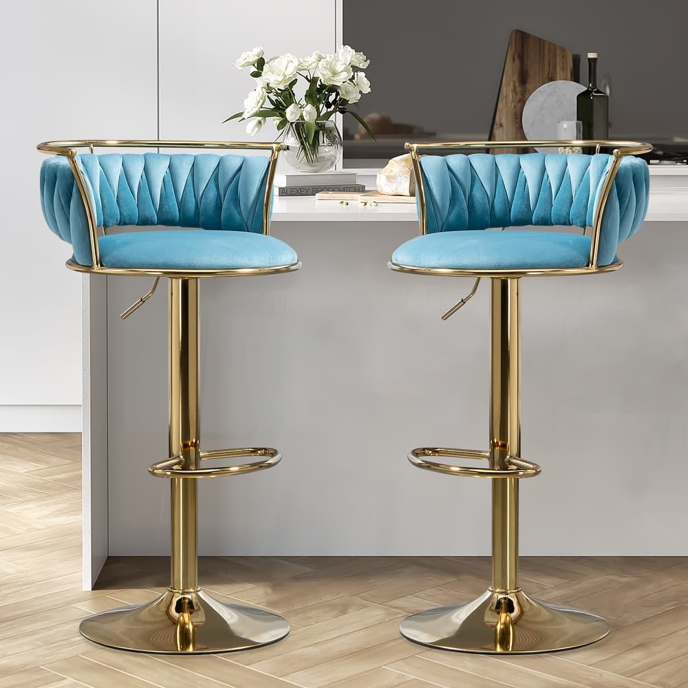 Modern Velvet Adjustable Swivel Bar Stools Set of 2