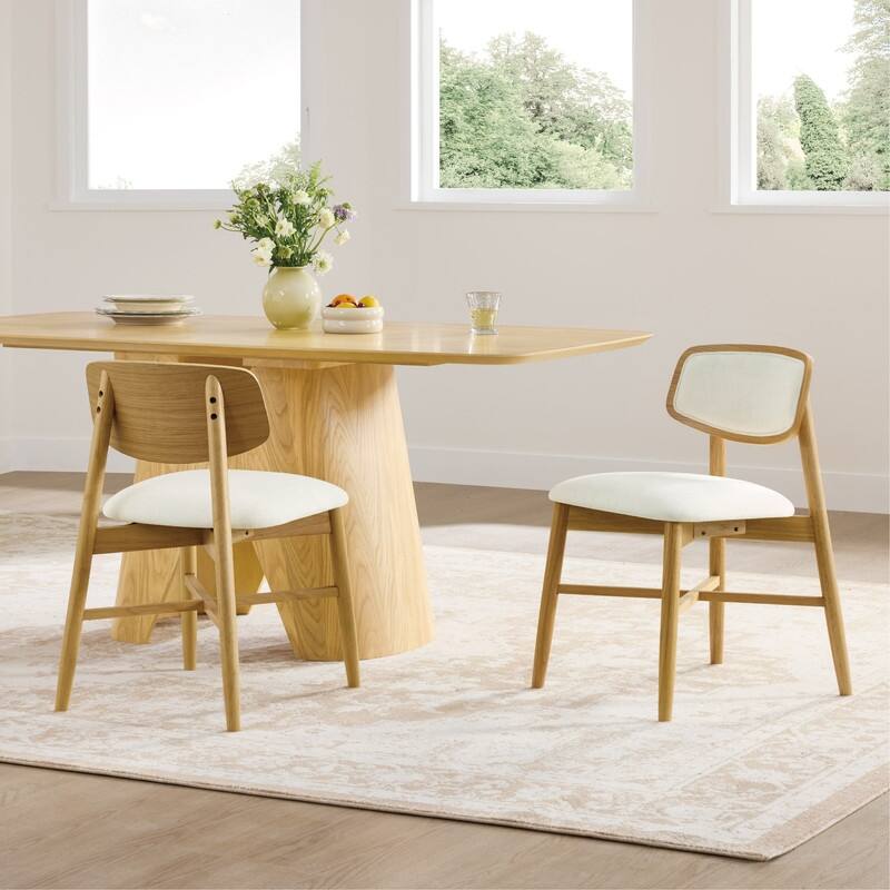 Spruce & Spring Mid-Century Upholstered Dining Chair with Solid Wood Frame - Set of 2 - Oak