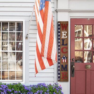 Glitzhome 42"H Wood "WELCOME" Stars Hanging Porch Sign