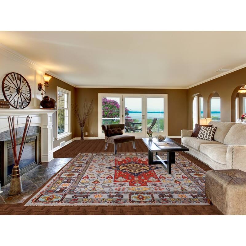 Tribal Geometric Heriz Serapi Indian Area Rug Hand-Knotted Wool Carpet - 8'11" x 11'8"